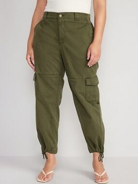 Old Navy Womens Balloon Cargo Pants Army Green High Waisted Size M Petite